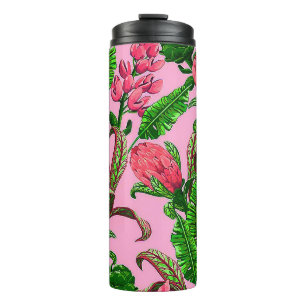 Beautiful Tropical Green Leaves with Red Flowers   Thermal Tumbler