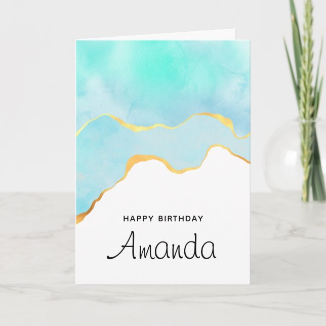 Beautiful Tropical Green with Gold Border Birthday Card (Front)