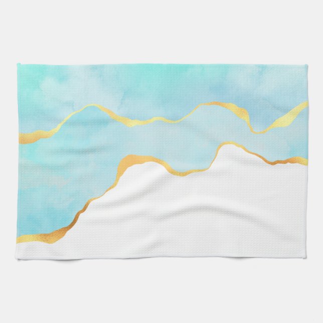 Beautiful Tropical Green with Gold Border Kitchen Towel (Horizontal)