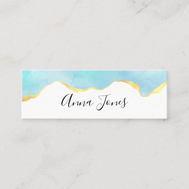 Beautiful Tropical Green with Gold Border Mini Business Card (Front)