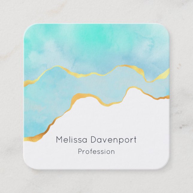 Beautiful Tropical Green with Gold Border Square Business Card (Front)