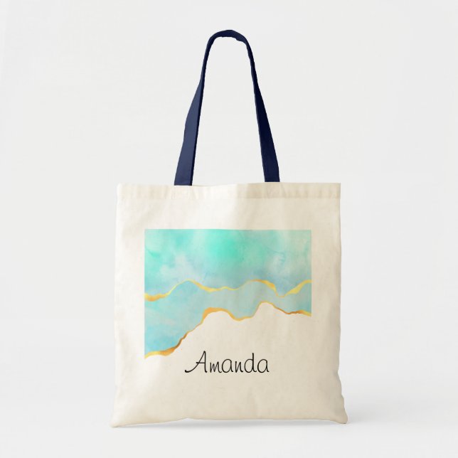 Beautiful Tropical Green with Gold Border Tote Bag (Front)
