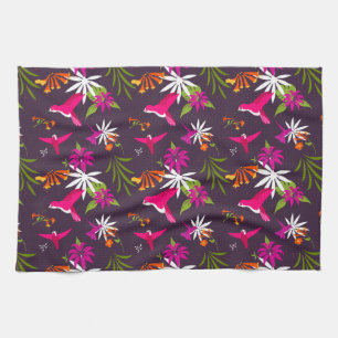 Beautiful Tropical Leaves and Hummingbirds Pattern Kitchen Towel