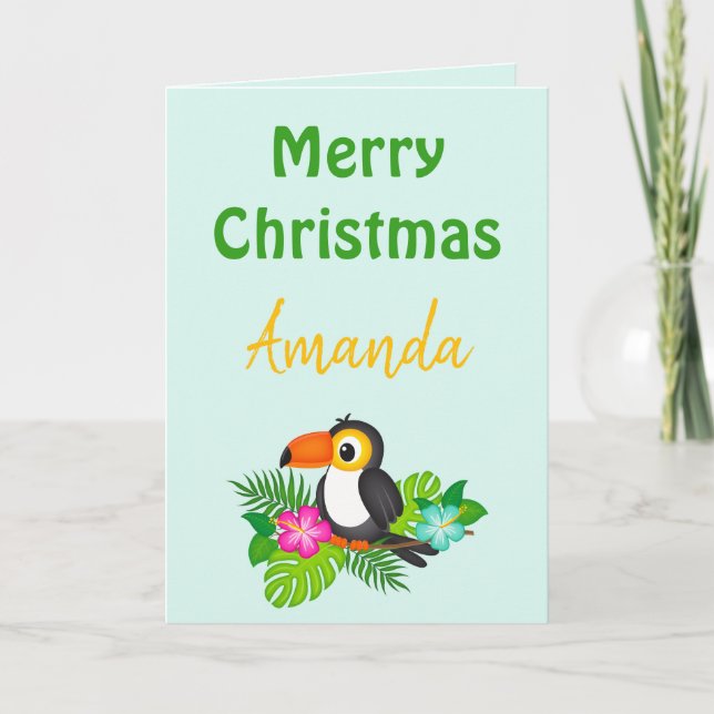 Beautiful Tropical Merry Christmas Toucan  Card (Front)