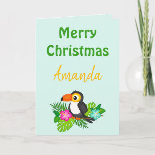 Beautiful Tropical Merry Christmas Toucan Card