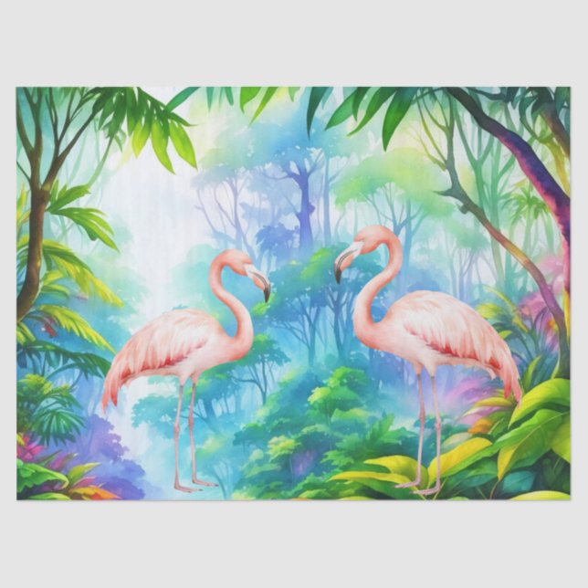 Beautiful Tropical Pink Flamingos Decoupage Tissue Paper (Front)