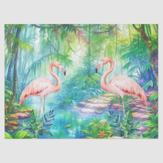 Beautiful Tropical Pink Flamingos Decoupage Tissue Paper (Front)