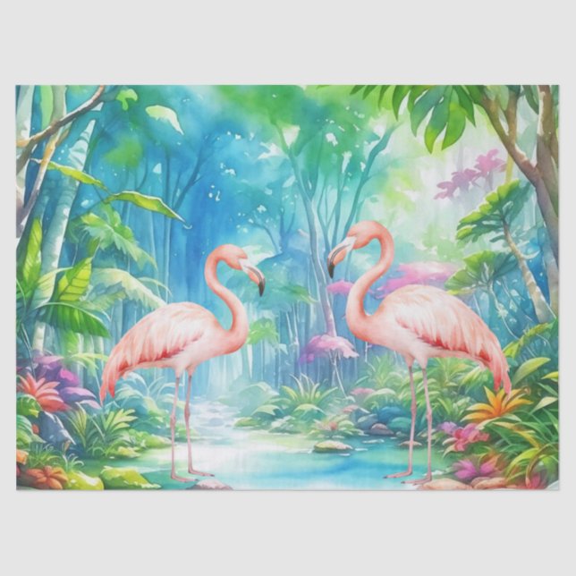 Beautiful Tropical Pink Flamingos Decoupage Tissue Paper (Front)