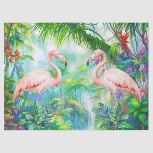 Beautiful Tropical Pink Flamingos Decoupage Tissue Paper (Front)