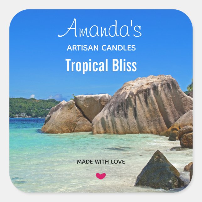 Beautiful Tropical Sea Candle or Soap Biz Square Sticker (Front)
