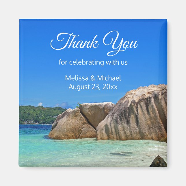 Beautiful Tropical Sea Rocky Coast  Wedding Favour Magnet (Front)