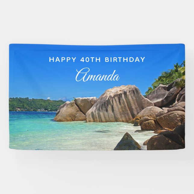 Beautiful Tropical Sea Rocky Coastline Birthday Banner (Horizontal)