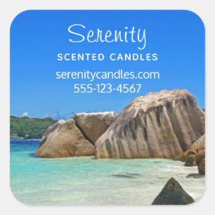 Beautiful Tropical Sea Rocky Coastline Business Square Sticker