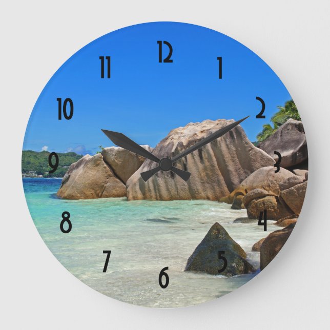 Beautiful Tropical Sea Rocky Coastline Large Clock (Front)