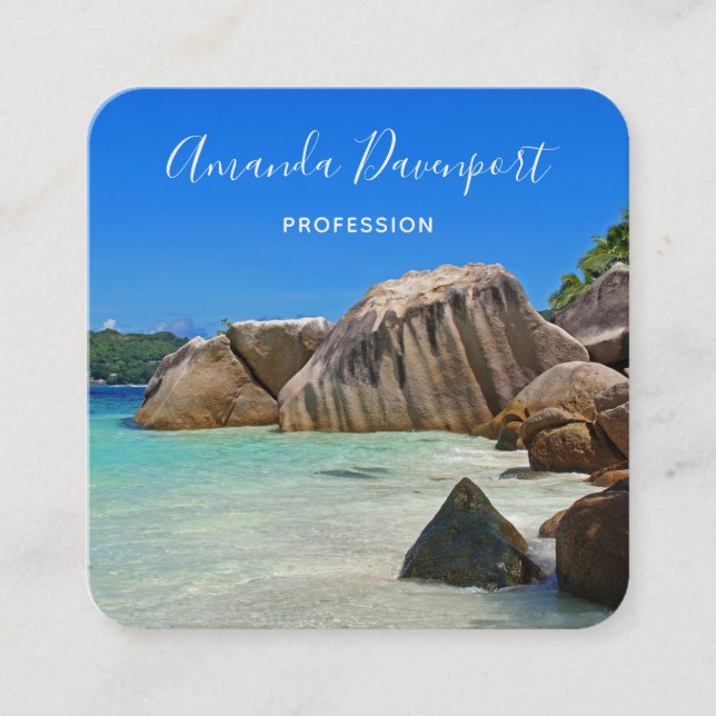 Beautiful Tropical Sea Rocky Coastline Square Business Card (Front)