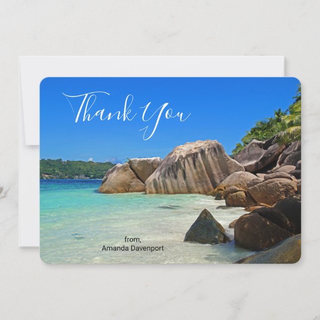 Beautiful Tropical Sea Rocky Coastline Thank You Card (Front)