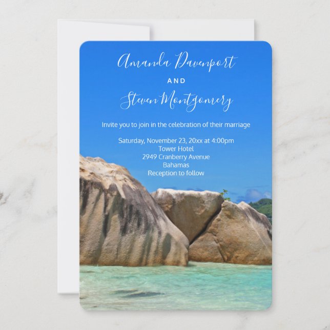 Beautiful Tropical Sea Rocky Coastline Wedding Invitation (Front)