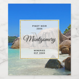Beautiful Tropical Sea Rocky Coastline Wine Making Label