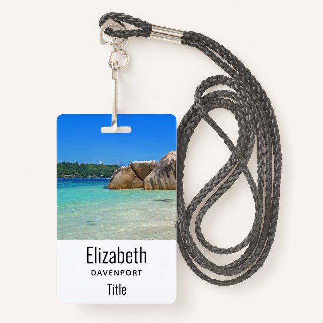 Beautiful Tropical Sea with a Rocky Beach Badge (Front with Lanyard)