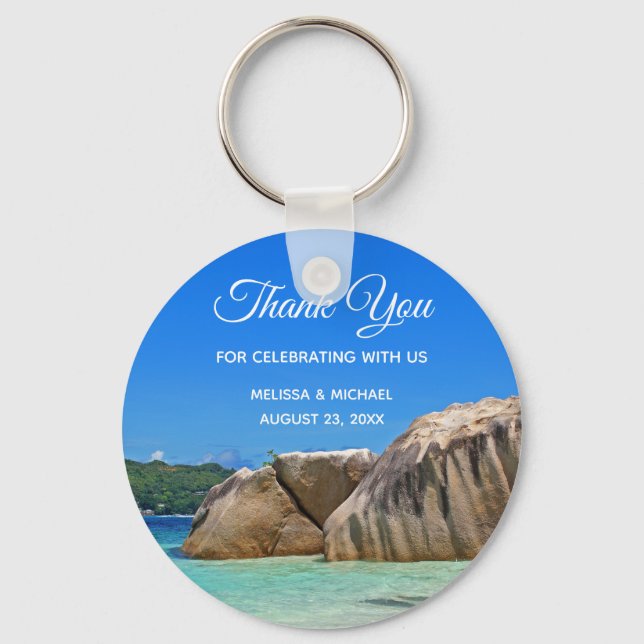 Beautiful Tropical Sea with a Rocky Beach Wedding Keychain (Front)