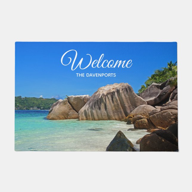Beautiful Tropical Sea with Rock Covered Coast Doormat (Front)