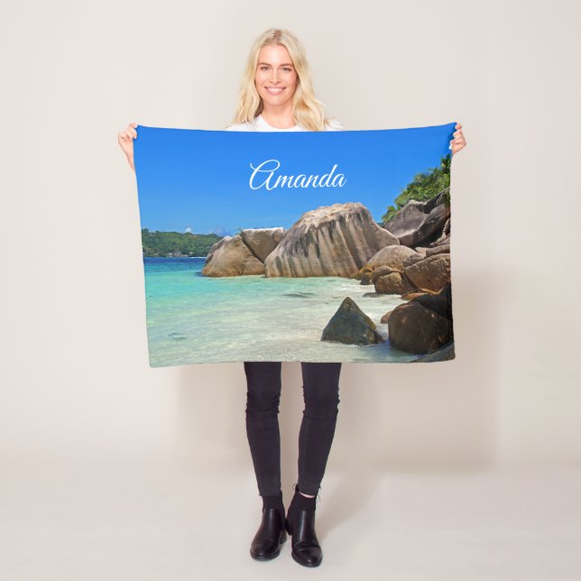 Beautiful Tropical Sea with Rock Covered Coast Fleece Blanket (In Situ)