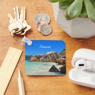 Beautiful Tropical Sea with Rock Covered Coast Keychain