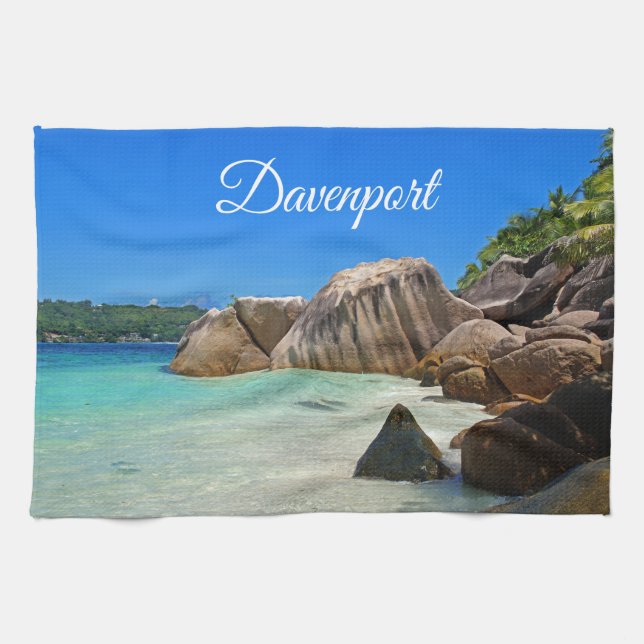 Beautiful Tropical Sea with Rock Covered Coast Kitchen Towel (Horizontal)