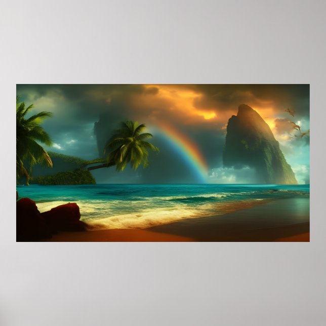 Beautiful Tropical South Pacific Island rainbow Po Poster (Front)