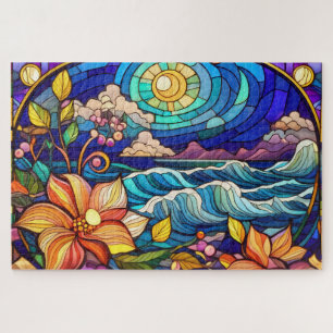 Beautiful Tropical stained glass art puzzle