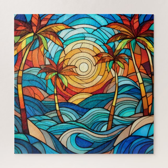 Beautiful Tropical stained glass art puzzle (Vertical)
