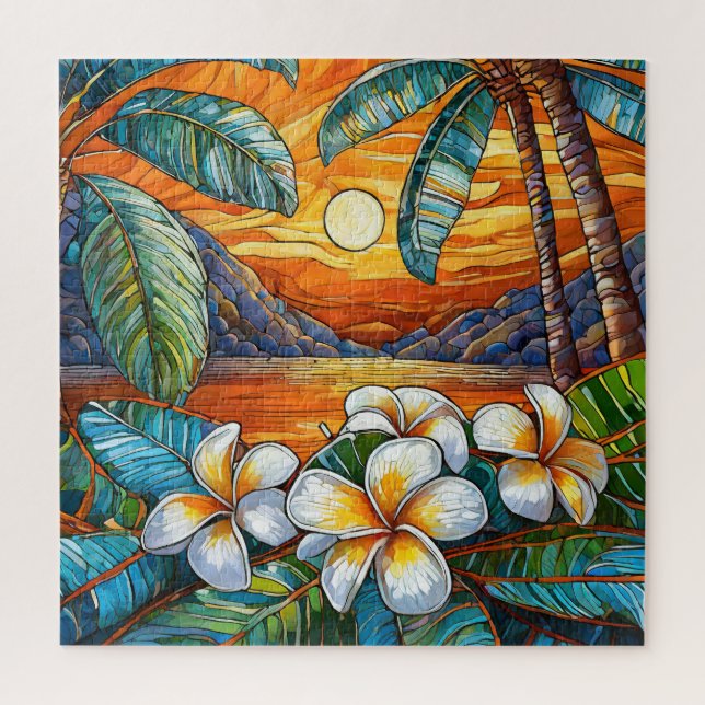 Beautiful Tropical stained glass art puzzle (Vertical)