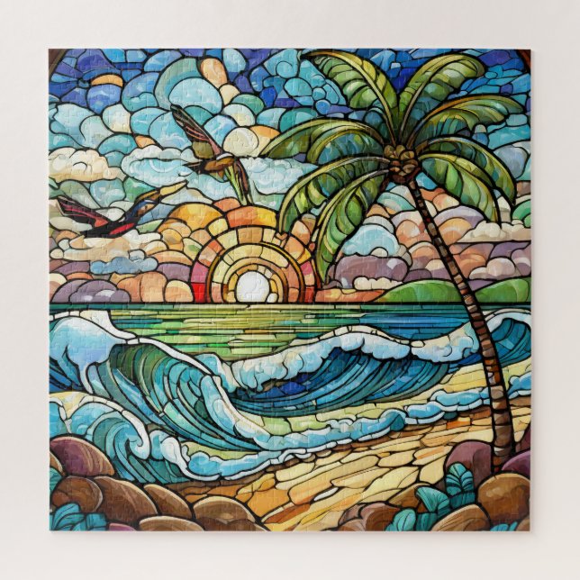 Beautiful Tropical stained glass art puzzle (Vertical)