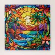 Beautiful Tropical stained glass art puzzle