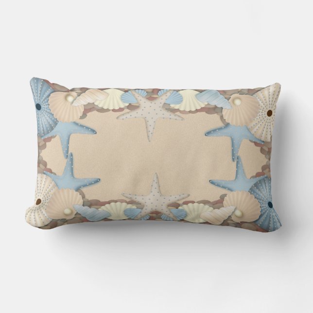 Beautiful Tropical Theme Beach Shells Lumbar Pillow (Front)