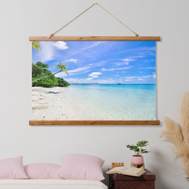 Beautiful Tropical White Sand Beach Hanging Tapestry (Bedroom)