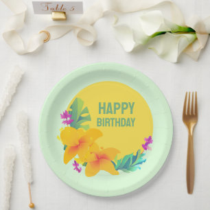Beautiful Tropical Yellow Flowers Wreath Paper Plate