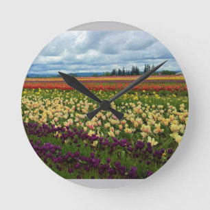 Beautiful Tulip Field, Oregon Round Clock