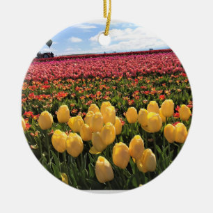 Beautiful Tulip Field with Hot Air Balloon, Oregon Ceramic Ornament