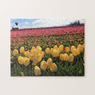 Beautiful Tulip Field with Hot Air Balloon, Oregon Jigsaw Puzzle