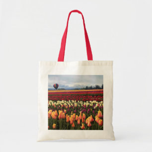 Beautiful Tulip Field with Hot Air Balloon, Oregon Tote Bag