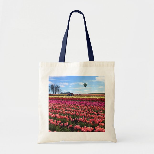 Beautiful Tulip Field with Hot Air Balloon, Oregon Tote Bag (Front)