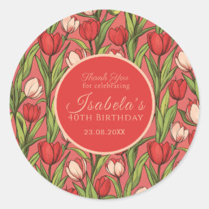 Beautiful Tulip Floral 80Th Birthday Classic Round Sticker