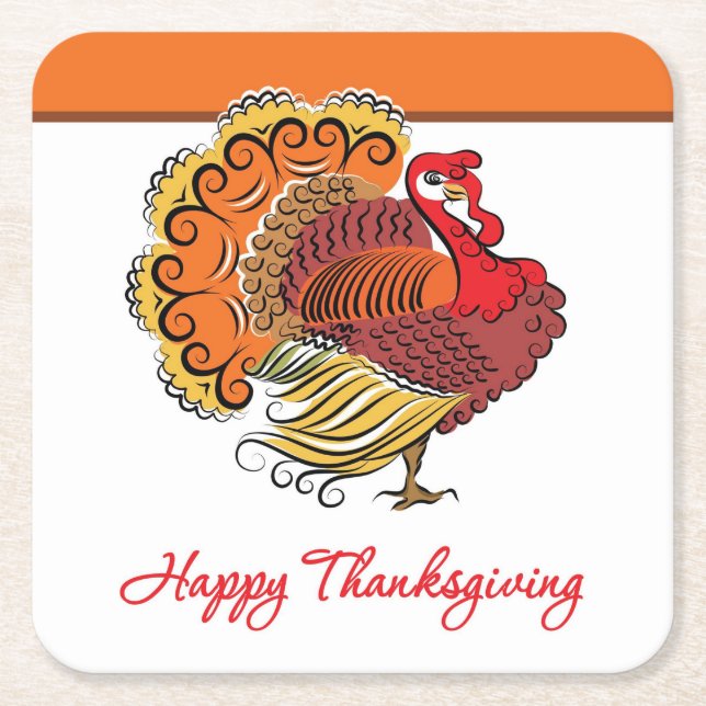 Beautiful Turkey Thanksgiving Disposable Coaster (Front)