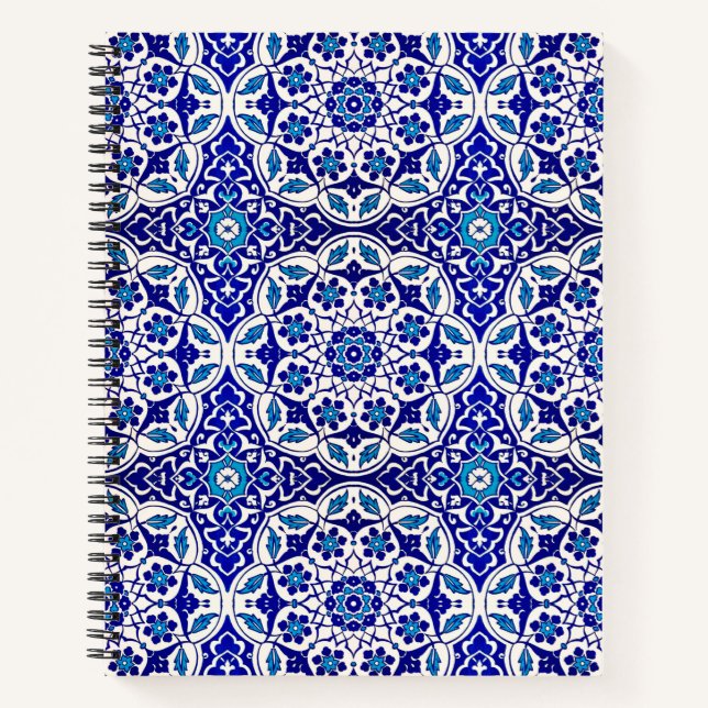Beautiful Turkish Ottoman Iznik Indigo Pattern Notebook (Front)