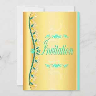 Beautiful turquoise and blue in gold Invitation