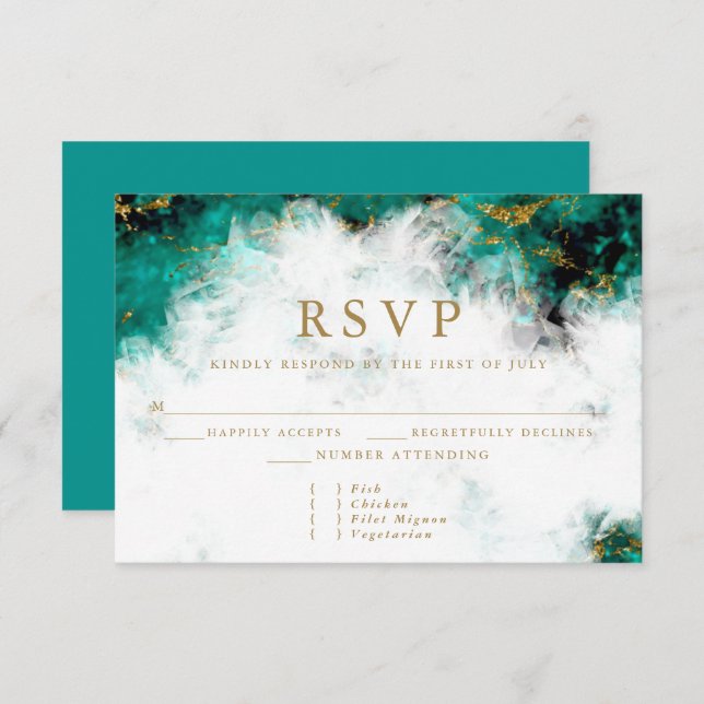  Beautiful Turquoise and Crystal Geode RSVP Card (Front/Back)