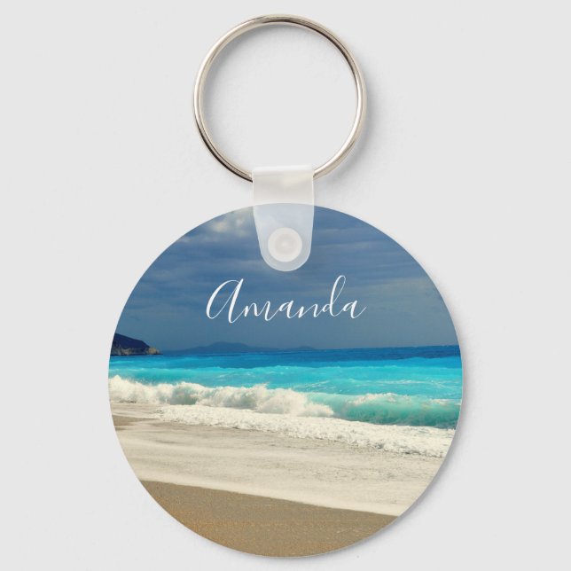 Beautiful Turquoise Blue Sea Tropical Photography Keychain (Front)
