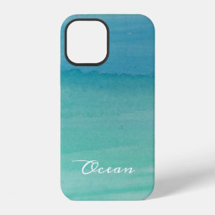 Beautiful turquoise blue watercolor paint custom iPhone 12 case
