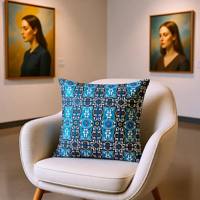 💙🤎 Beautiful turquoise - brown Azulejos, 8  Throw Pillow (💙🤎 Beautiful turquoise - brown Azulejos, 8 Throw Pillow)